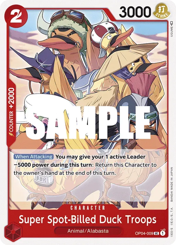 Super Spot-Billed Duck Troops — carte One Piece TCG OP04-009 (Kingdoms of Intrigue)