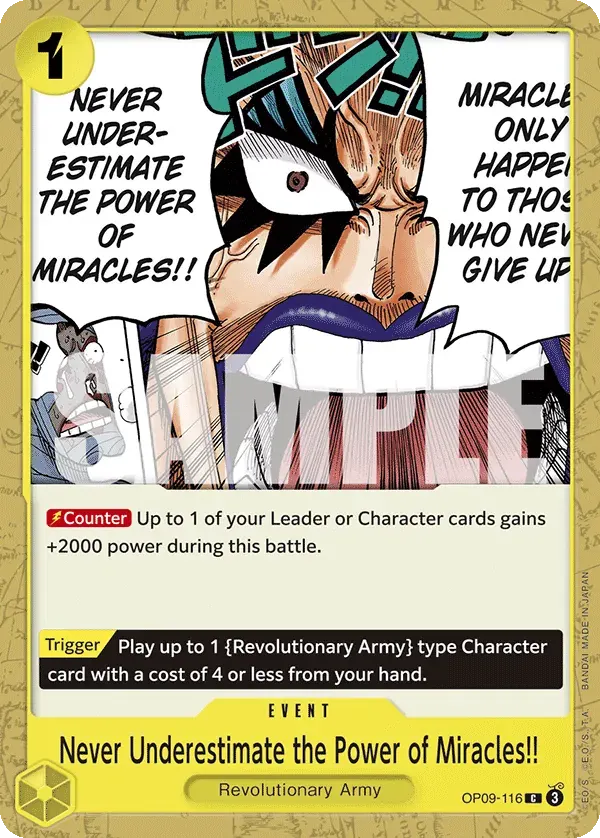 Never Underestimate the Power of Miracles!! — carte One Piece TCG OP09-116 (Emperors in the New World)