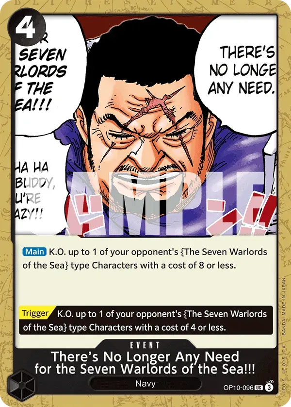 There’s No Longer Any Need for the Seven Warlords of the Sea!!! — carte One Piece TCG OP10-096 (Royal Blood)