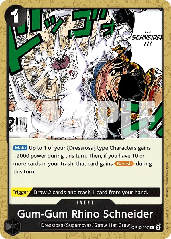 Gum-Gum Rhino Schneider — carte One Piece TCG OP10-097 (Royal Blood)