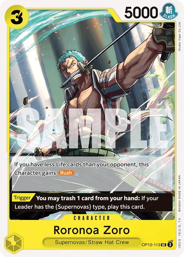 Roronoa Zoro — carte One Piece TCG OP10-113 (Royal Blood)