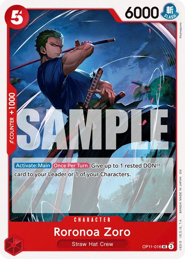 Roronoa Zoro — carte One Piece TCG OP11-016 (A Fist of Divine Speed)