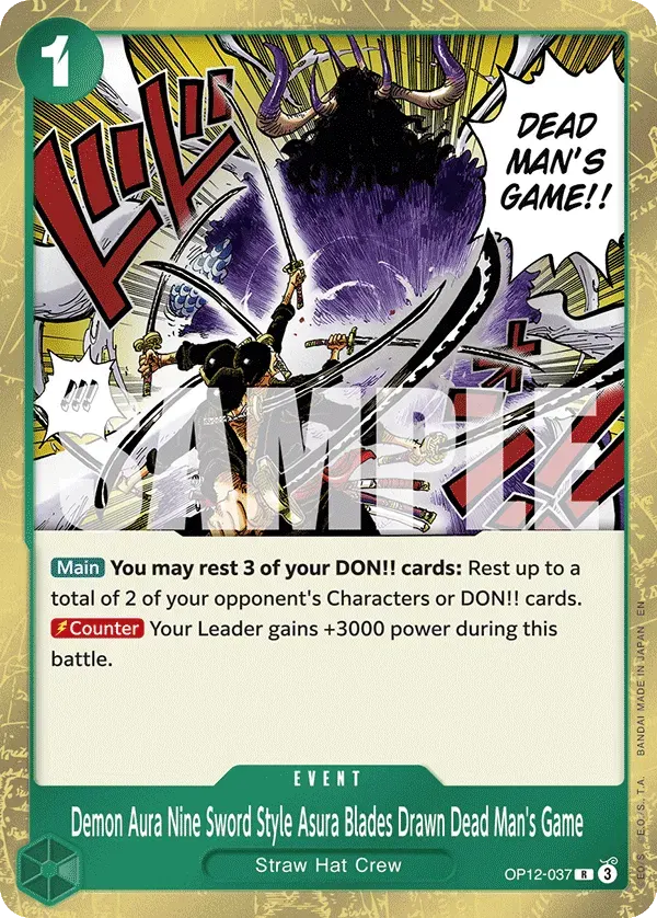 Demon Aura Nine Sword Style Asura Blades Drawn Dead Man's Game — carte One Piece TCG OP12-037 (Legacy of the Master)