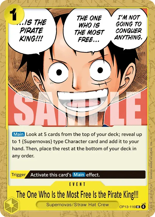 The One Who Is the Most Free Is the Pirate King!!! — carte One Piece TCG OP13-116 (Carrying On His Will)