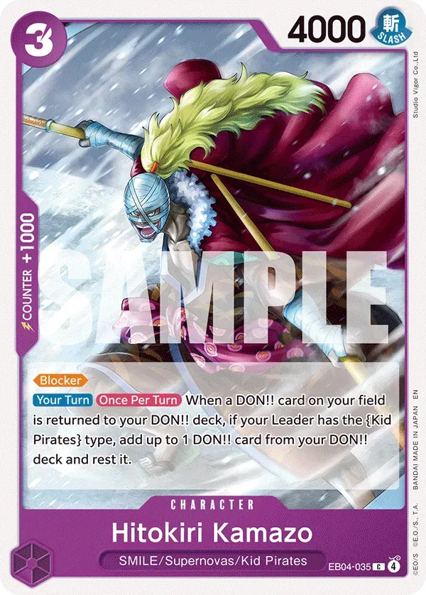 Hitokiri Kamazo — carte One Piece TCG EB04-035 (The Azure Sea's Seven)
