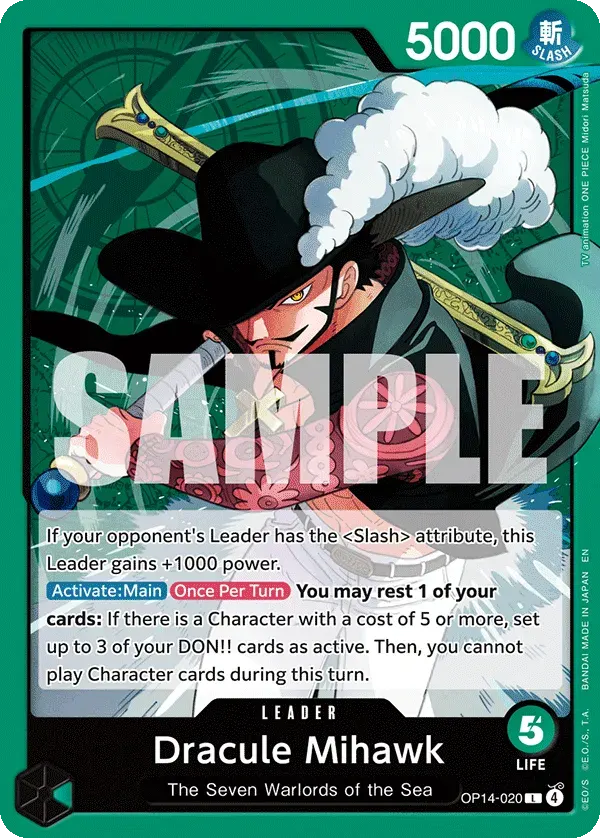 Dracule Mihawk — carte One Piece TCG OP14-020 (The Azure Sea's Seven)
