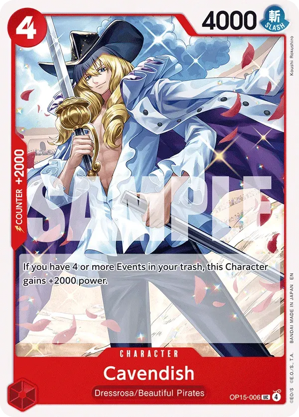 Cavendish — carte One Piece TCG OP15-006 (Adventure on Kami’s Island)