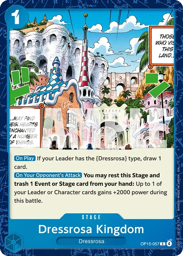 Dressrosa Kingdom — carte One Piece TCG OP15-057 (Adventure on Kami’s Island)