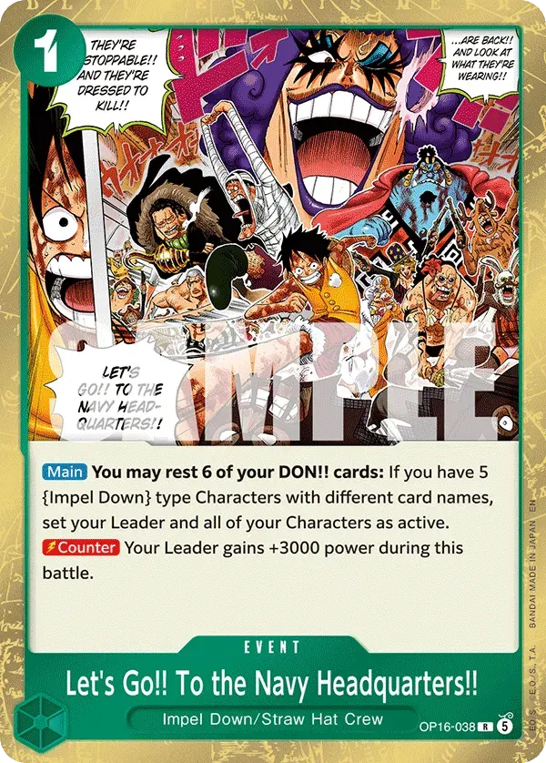 Let's Go!! To the Navy Headquarters!! — carte One Piece TCG OP16-038 (The Time of Battle)