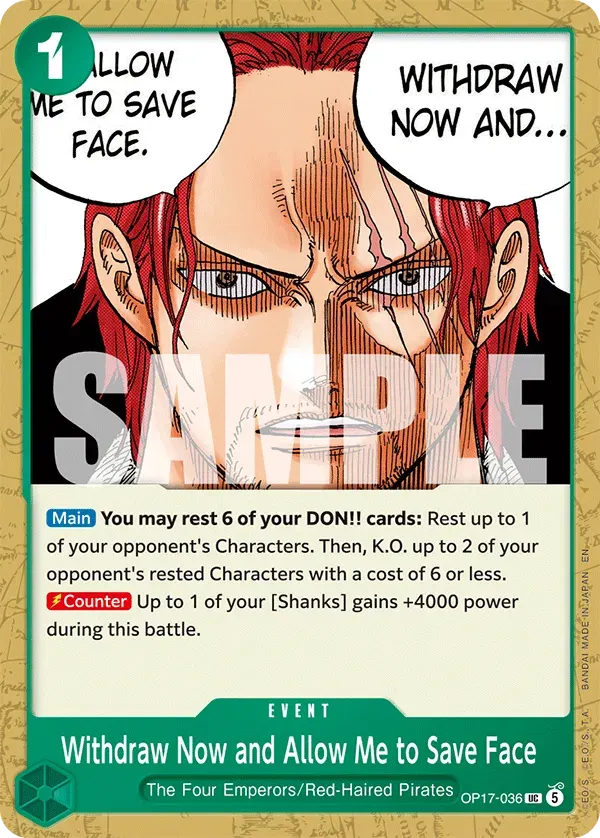 Withdraw Now and Allow Me to Save Face — carte One Piece TCG OP17-036 (The World's Strongest Warriors)