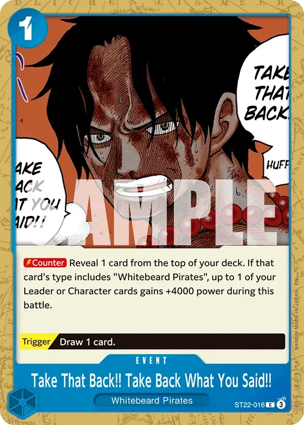 Take That Back!! Take Back What You Said!! — carte One Piece TCG ST22-016 (Ace & Newgate)