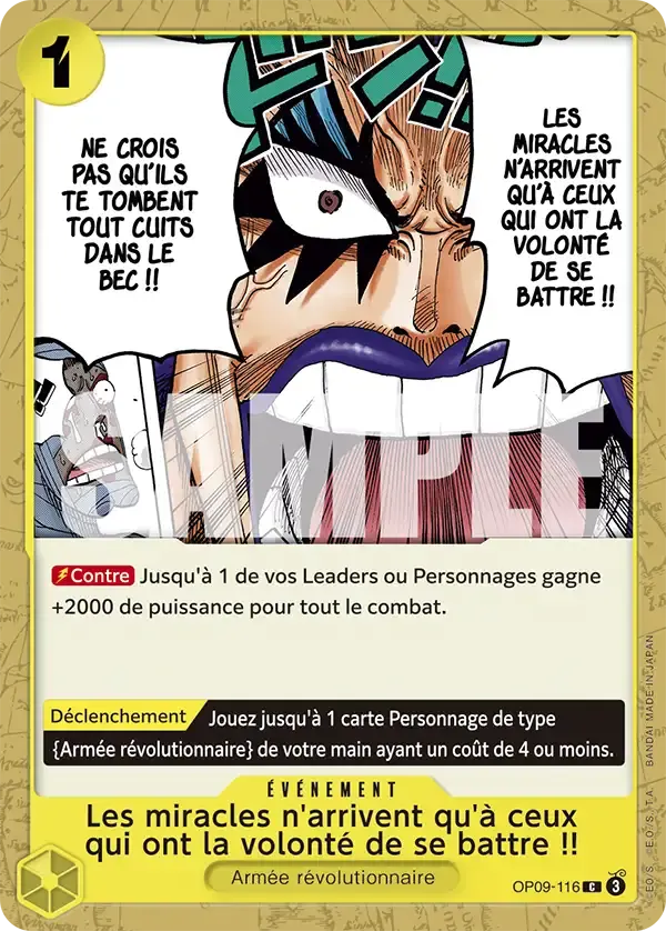 Les miracles n'arrivent qu'à ceux qui ont la volonté de se battre !! — carte One Piece TCG OP09-116 (Les Nouveaux Empereurs)