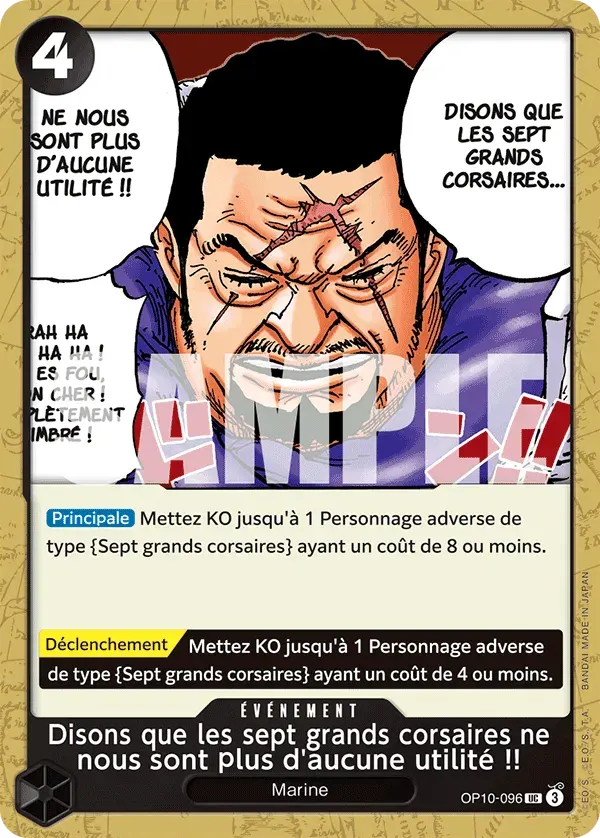 Disons que les sept grands corsaires ne nous sont plus d'aucune utilité !! — carte One Piece TCG OP10-096 (Sang Royal)