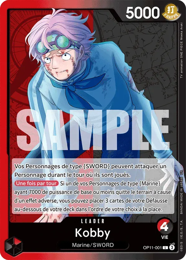 Kobby — carte One Piece TCG OP11-001 (Des Poings Vifs Comme l’Éclair)