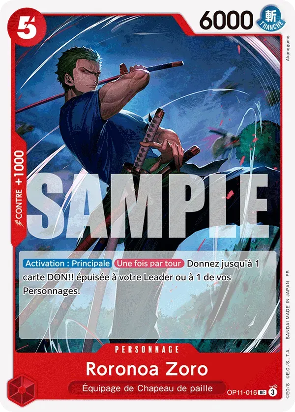 Roronoa Zoro — carte One Piece TCG OP11-016 (Des Poings Vifs Comme l’Éclair)