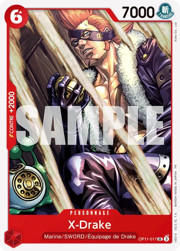 X-Drake — carte One Piece TCG OP11-017 (Des Poings Vifs Comme l’Éclair)