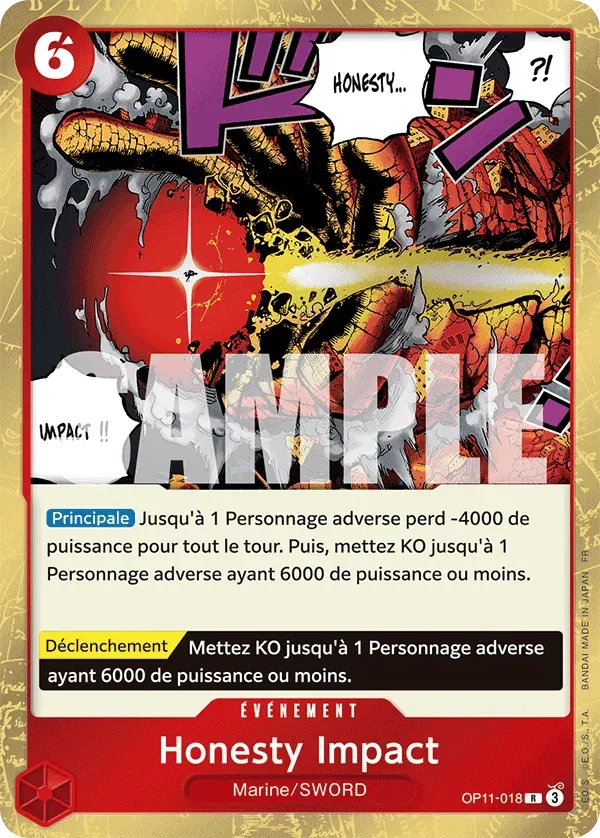 Honesty Impact — carte One Piece TCG OP11-018 (Des Poings Vifs Comme l’Éclair)