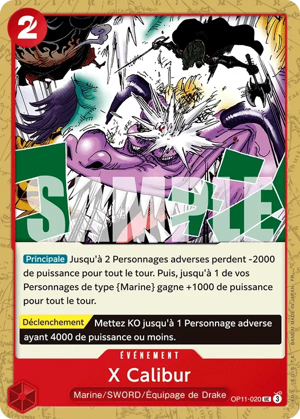 X Calibur — carte One Piece TCG OP11-020 (Des Poings Vifs Comme l’Éclair)