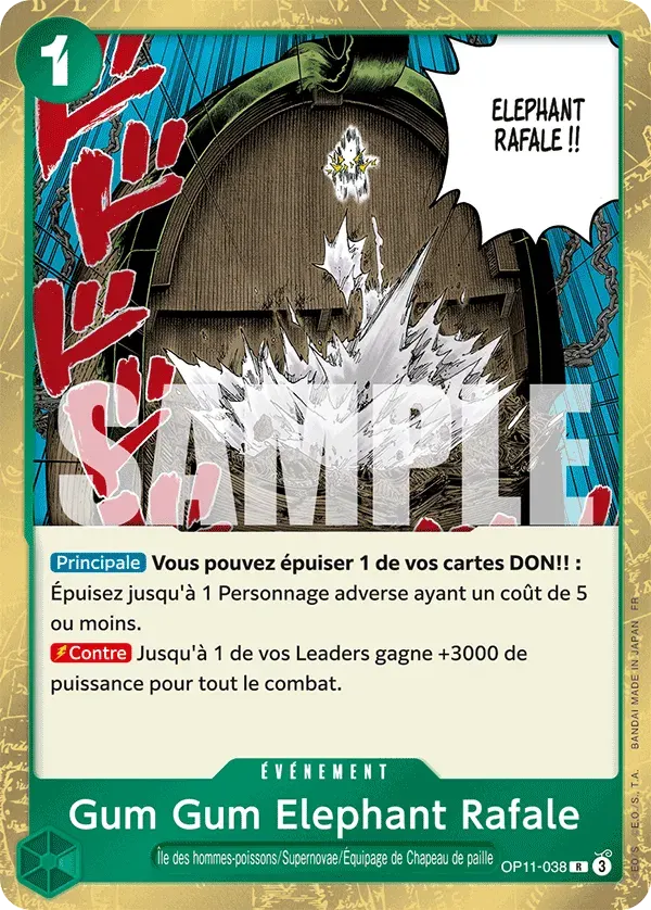 Gum Gum Elephant Rafale — carte One Piece TCG OP11-038 (Des Poings Vifs Comme l’Éclair)