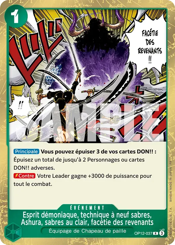 Esprit démoniaque, technique à neuf sabres, Ashura, sabres au clair, facétie des revenants — carte One Piece TCG OP12-037 (L'Héritage du Maître)