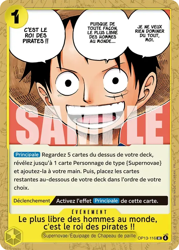 Le plus libre des hommes au monde, c'est le roi des pirates !! — carte One Piece TCG OP13-116 (Successeurs)