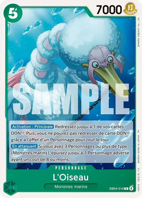 L'Oiseau — carte One Piece TCG EB04-016 (Les Sept de La Mer d'Azur)