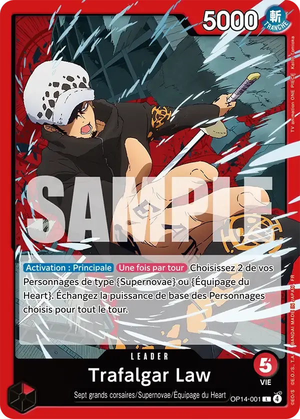 Trafalgar Law — carte One Piece TCG OP14-001 (Les Sept de La Mer d'Azur)