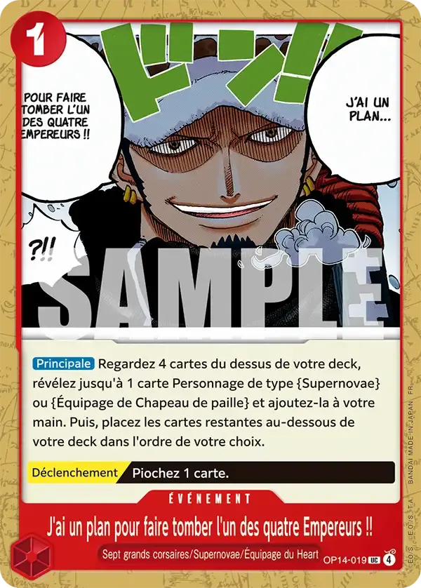 J'ai un plan pour faire tomber l'un des quatre Empereurs !! — carte One Piece TCG OP14-019 (Les Sept de La Mer d'Azur)