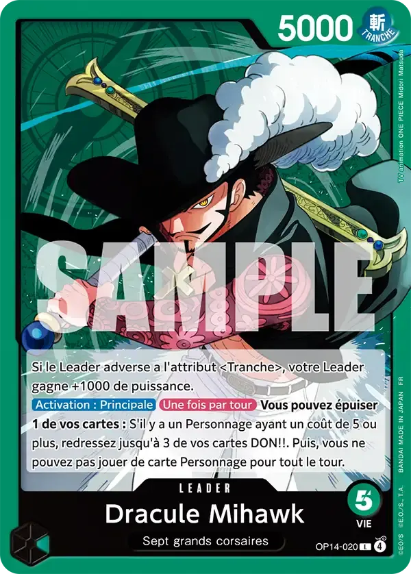 Dracule Mihawk — carte One Piece TCG OP14-020 (Les Sept de La Mer d'Azur)