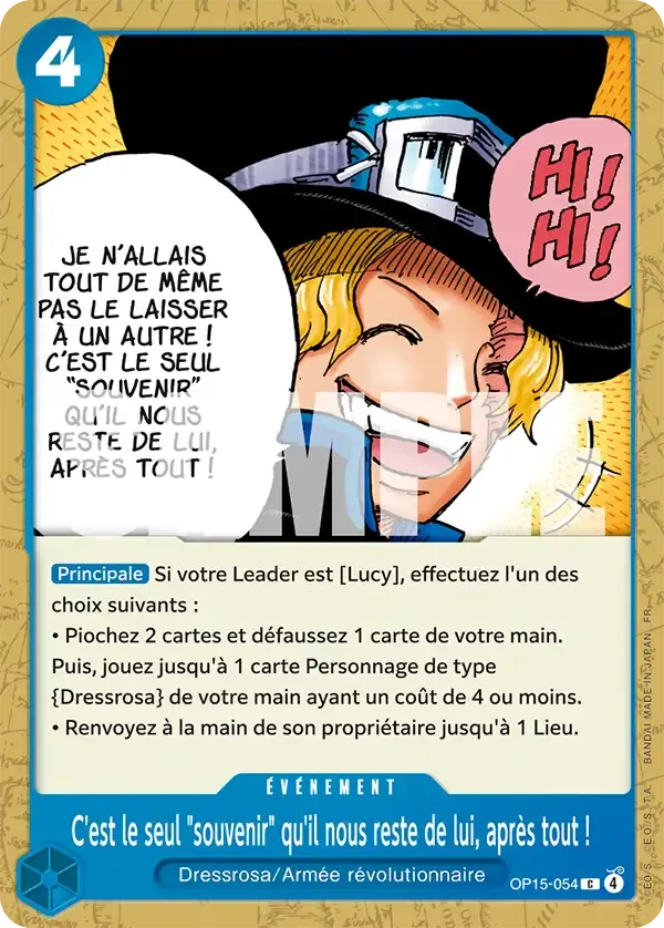 C'est le seul "souvenir" qu'il nous reste de lui, après tout ! — carte One Piece TCG OP15-054 (Aventure sur l’île de Dieu)