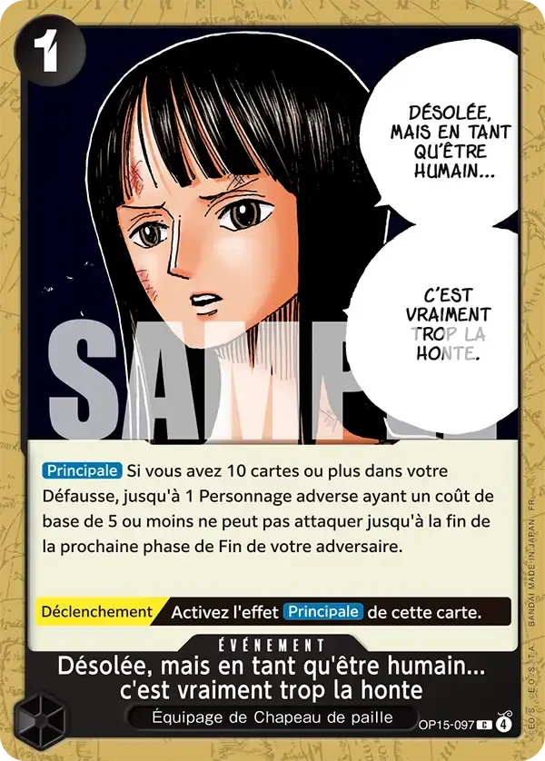 Désolée, mais en tant qu'être humain... c'est vraiment trop la honte — carte One Piece TCG OP15-097 (Aventure sur l’île de Dieu)