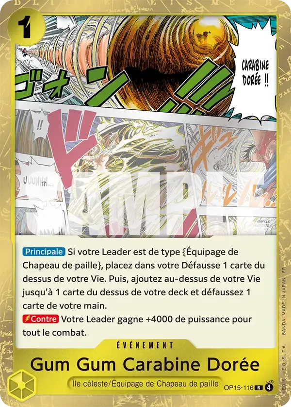 Gum Gum Carabine Dorée — carte One Piece TCG OP15-116 (Aventure sur l’île de Dieu)