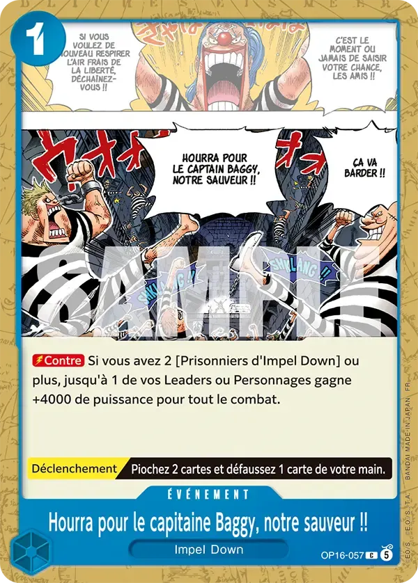 Hourra pour le capitaine Baggy, notre sauveur !! — carte One Piece TCG OP16-057 (L'Heure de la Bataille Décisive)