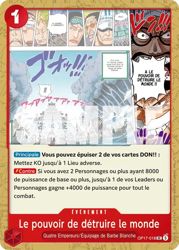 Le pouvoir de détruire le monde — carte One Piece TCG OP17-018 (Les Guerriers Les Plus Puissants Au Monde)