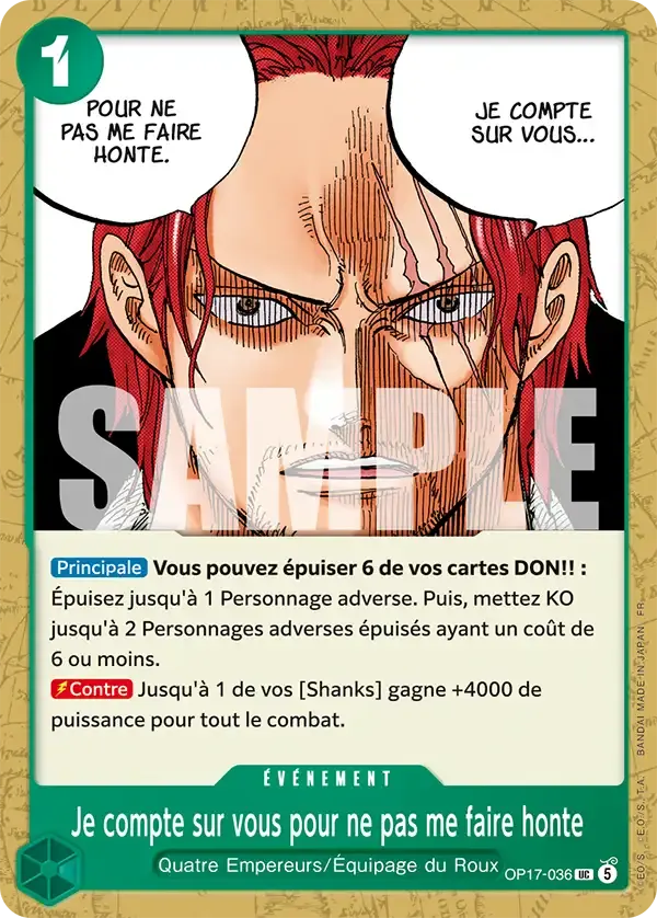 Je compte sur vous pour ne pas me faire honte — carte One Piece TCG OP17-036 (Les Guerriers Les Plus Puissants Au Monde)
