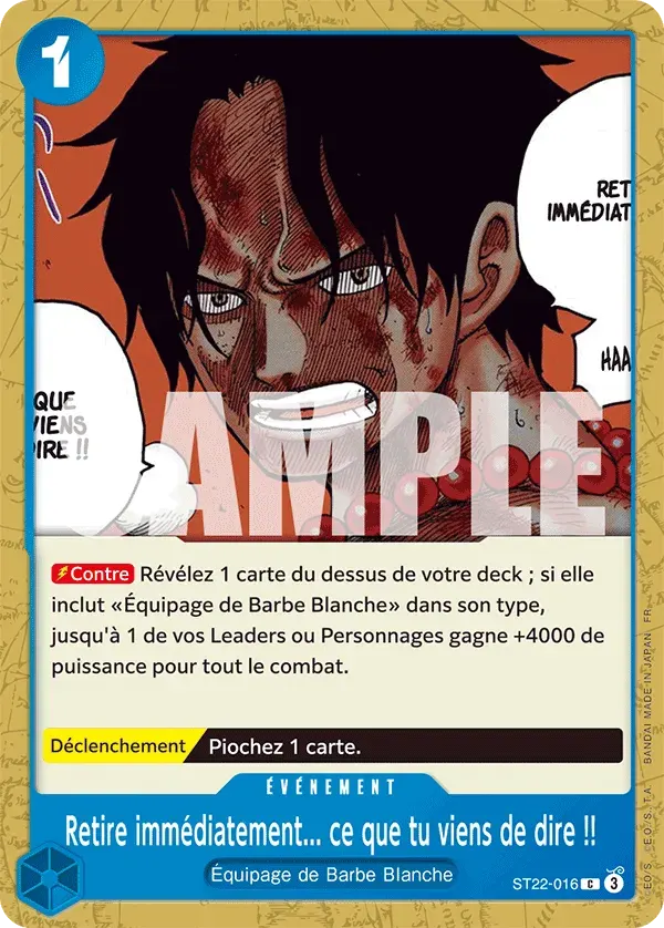 Retire immédiatement... ce que tu viens de dire !! — carte One Piece TCG ST22-016 (Ace et Newgate)