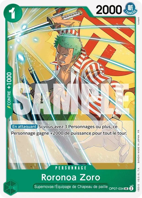 Roronoa Zoro — carte One Piece TCG OP07-034 (Jewelry Bonney)