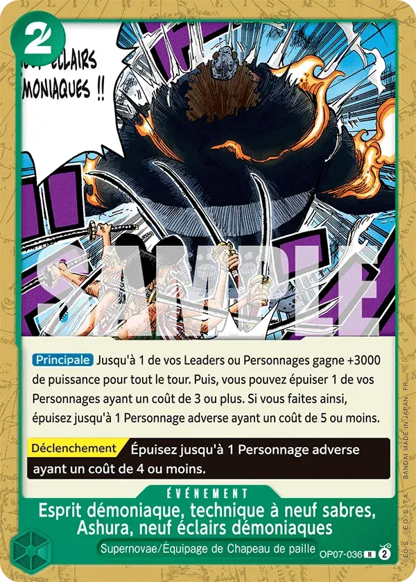Esprit démoniaque, technique à neuf sabres, Ashura, neuf éclairs démoniaques — carte One Piece TCG OP07-036 (Jewelry Bonney)