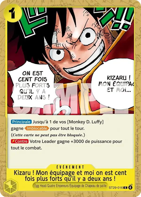 Kizaru ! Mon équipage et moi on est cent fois plus forts qu'il y a deux ans ! — carte One Piece TCG ST29-016 (Egg Head)