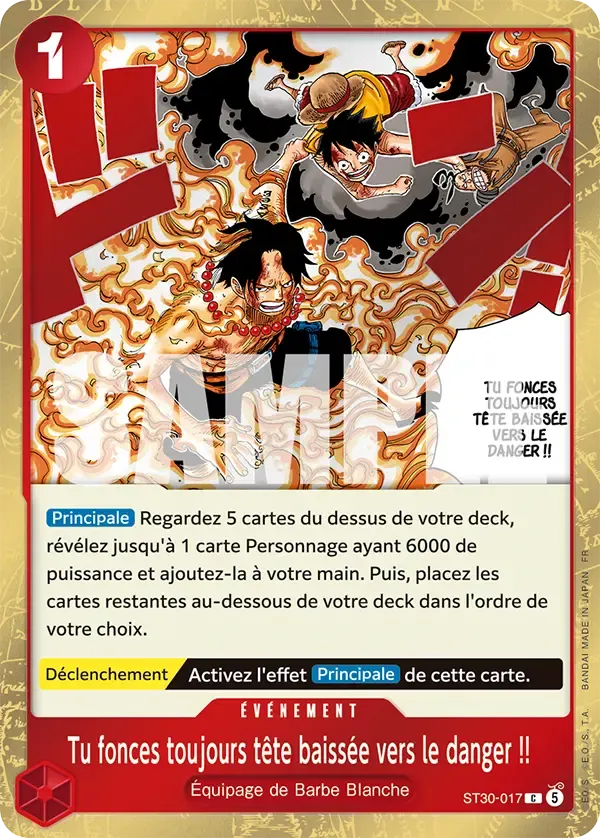 Tu fonces toujours tête baissée vers le danger !! — carte One Piece TCG ST30-017 (Luffy et Ace)